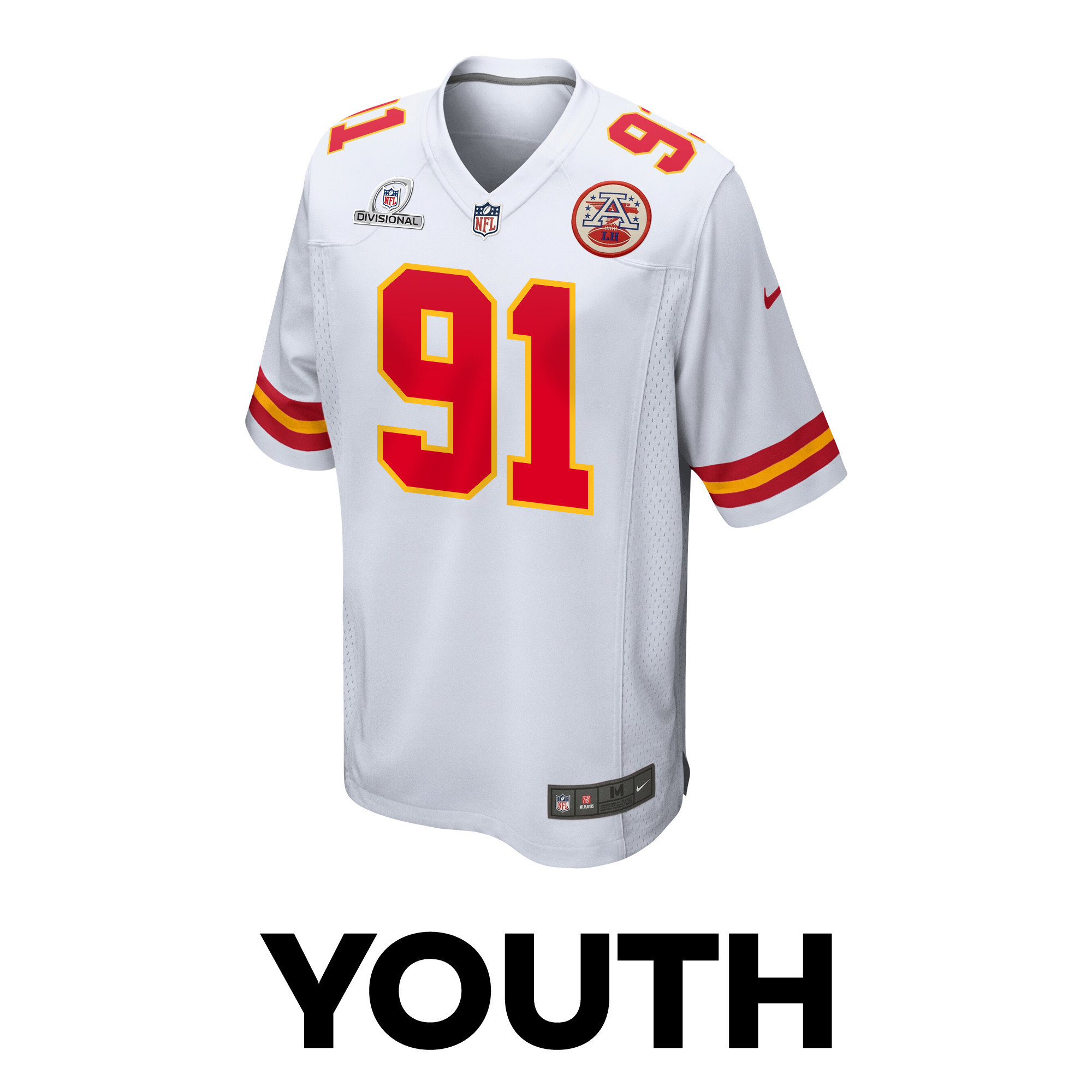 Derrick Nnadi 91 Kansas City Chiefs Super Bowl LVIII Patch Game YOUTH Jersey - White