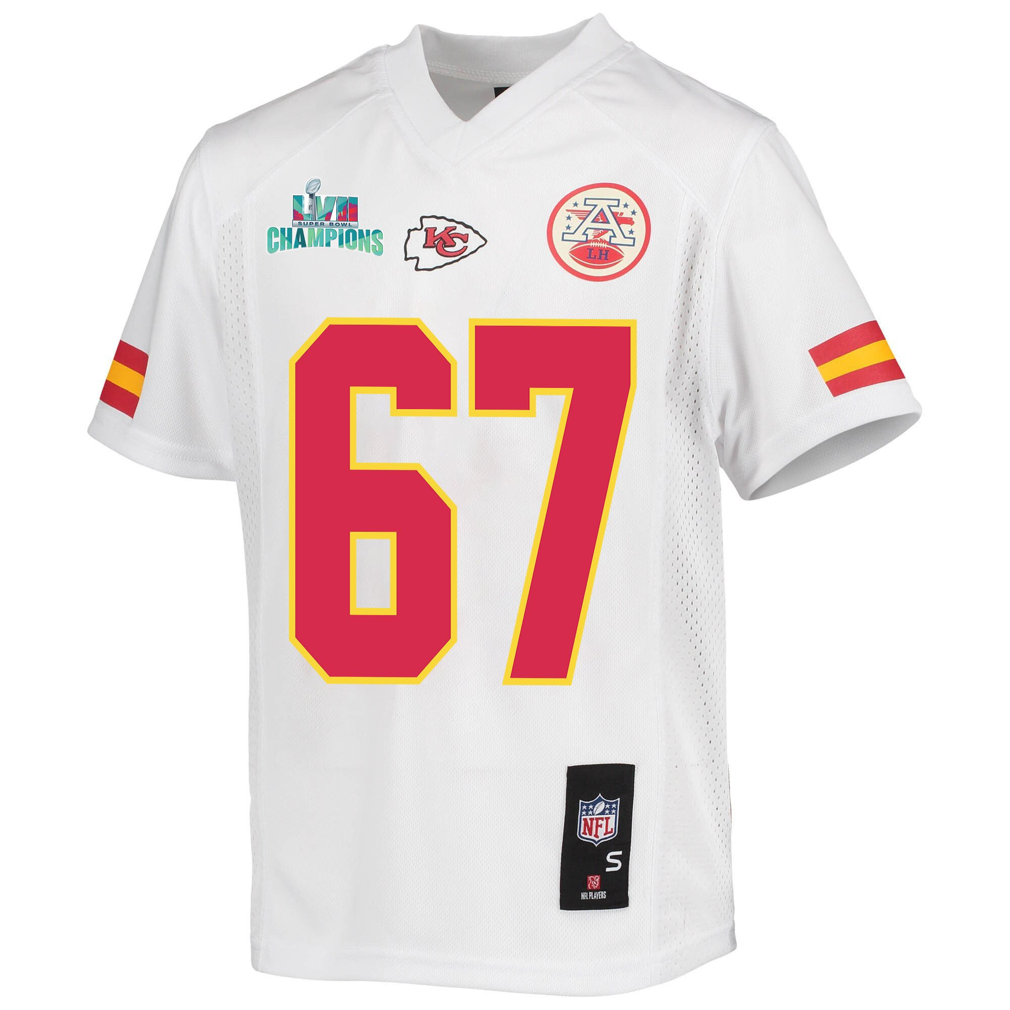Lucas Niang 67 Kansas City Chiefs Super Bowl LVII Champions Youth Game Jersey - White