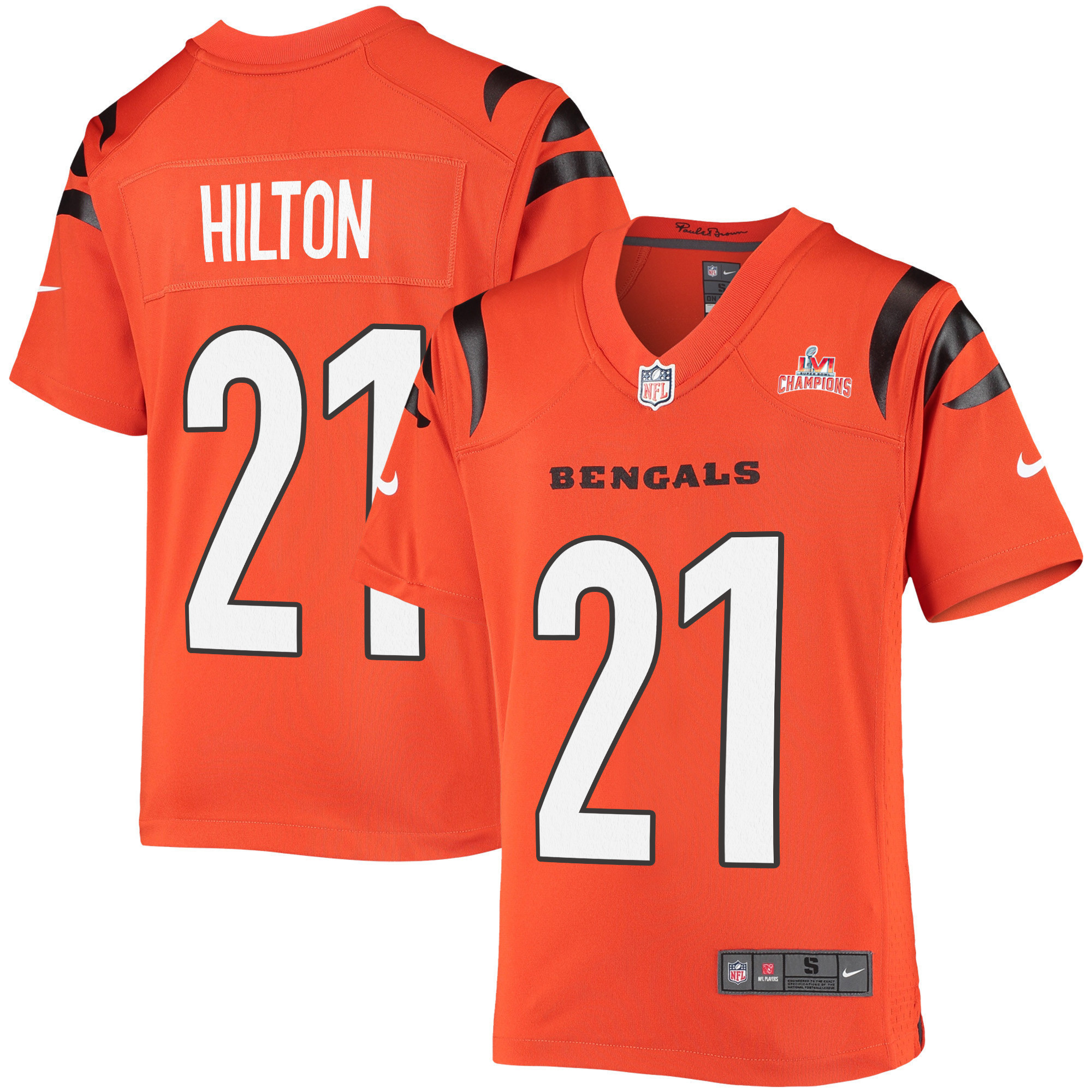 Super Bowl LVI Champions Cincinnati Bengals Mike Hilton 21 Orange Youth's Jersey Jersey