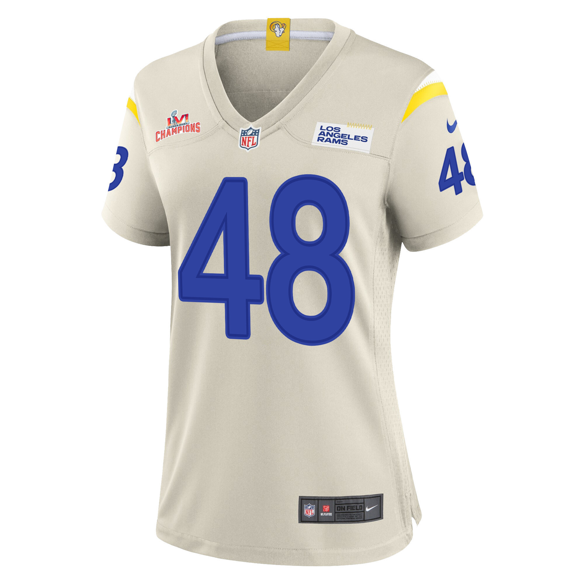 Super Bowl LVI Champions Los Angeles Rams Chris Garrett 48 Bone Women's Jersey Jersey