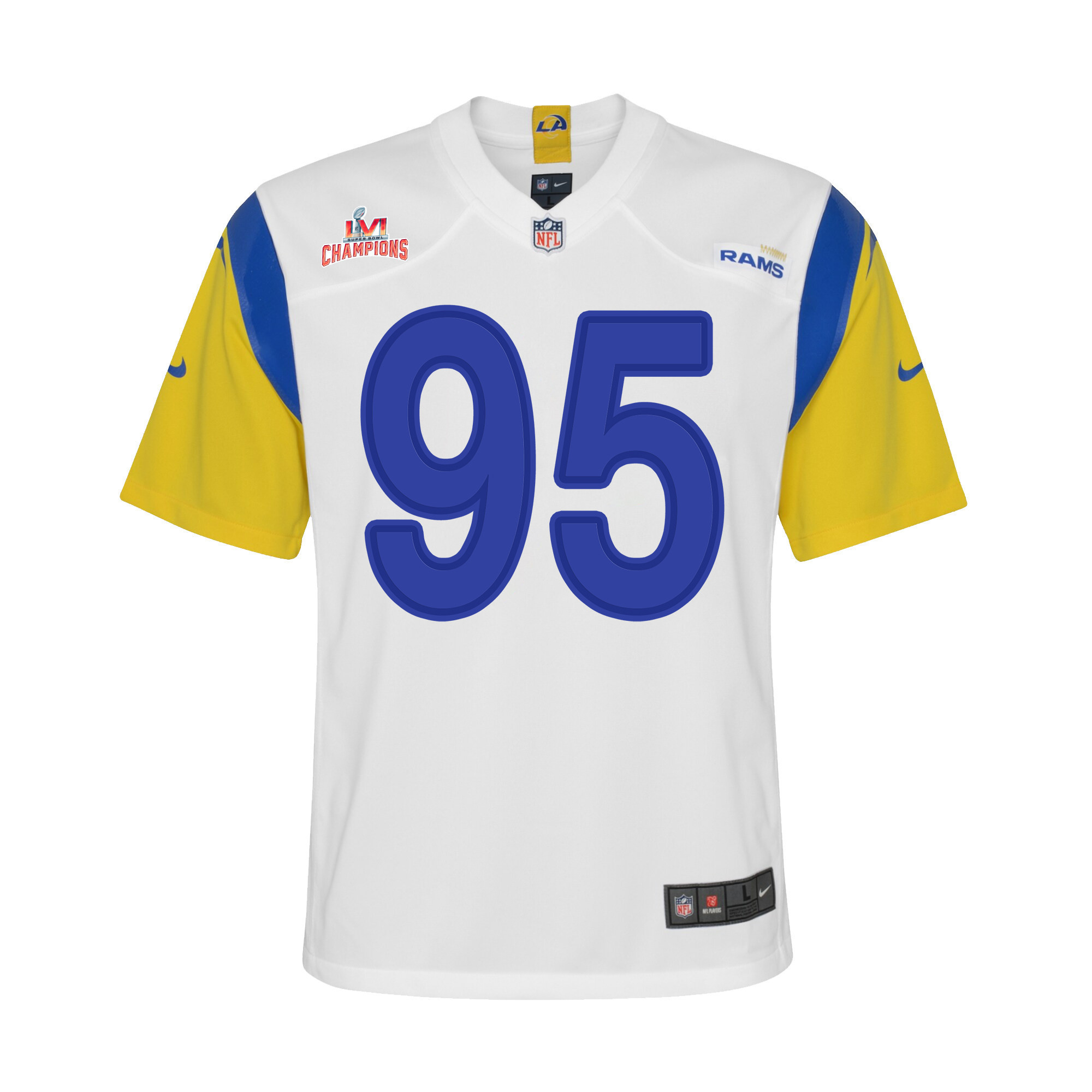 Super Bowl LVI Champions Los Angeles Rams Bobby Brown III 95 White Youth's Jersey Jersey
