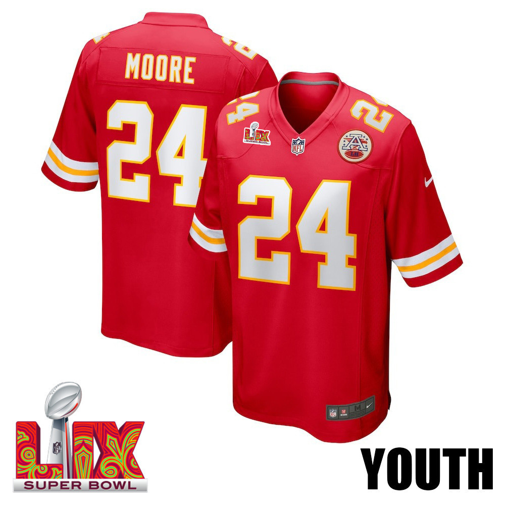 Skyy Moore #24 Kansas City Chiefs Super Bowl LIX YOUTH Jersey - Red