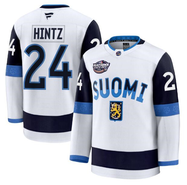 Finland #24 Roope Hintz White 2025 4 Nations Face-Off Premium Stitched Jersey