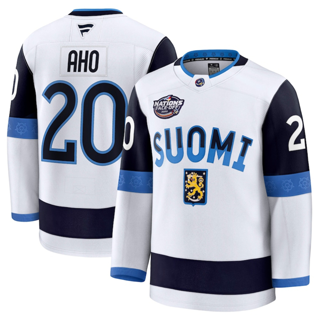 Finland #20 Sebastian Aho White 2025 4 Nations Face-Off Premium Stitched Jersey