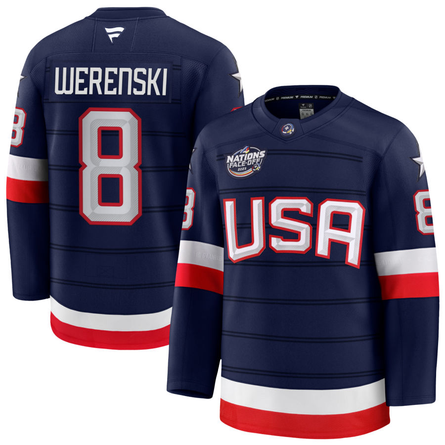 Zach Werenski 8 USA Navy 2025 4 Nations Face-Off Stitched Jersey