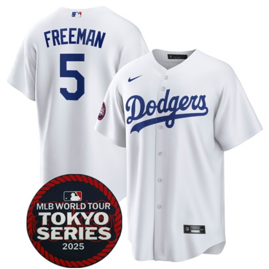 Los Angeles Dodgers 5 Freddie Freeman White 2025 World Tour Tokyo Series Home Stitched Baseball Jersey