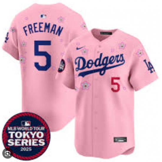 Los Angeles Dodgers 5 Freddie Freeman Pink 2025 Tokyo Series Limited Stitched Baseball Jersey