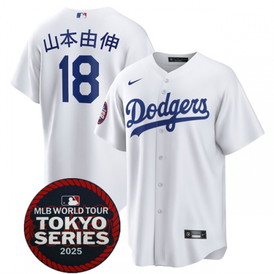 Los Angeles Dodgers 18 Yoshinobu Yamamoto White 2025 World Tour Tokyo Series Home Stitched Baseball Jersey
