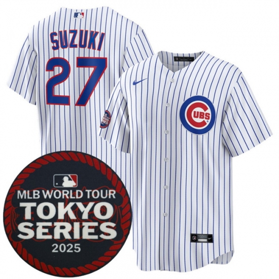 Chicago Cubs 27 Seiya Suzuki White 2025 World Tour Tokyo Series Home Stitched Baseball Jersey