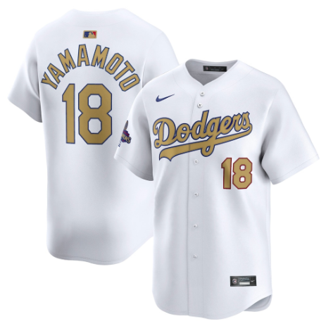Los Angeles Dodgers Yoshinobu Yamamoto White 2025 Gold Collection Limited Jersey