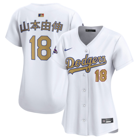 Women's Los Angeles Dodgers Yoshinobu Yamamoto White 2025 Gold Collection Kanji Limited Jersey