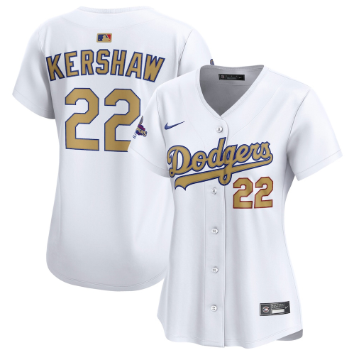 Women's Los Angeles Dodgers Clayton Kershaw White 2025 Gold Collection Limited Jersey