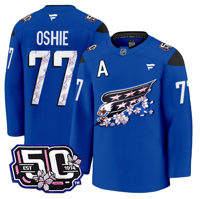Men TJ Oshie Jersey #77 Washington Capitals 50th Anniversary Cherry Blossom