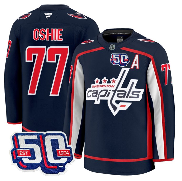 Men TJ Oshie Jersey #77 Washington Capitals 50th Anniversary Navy