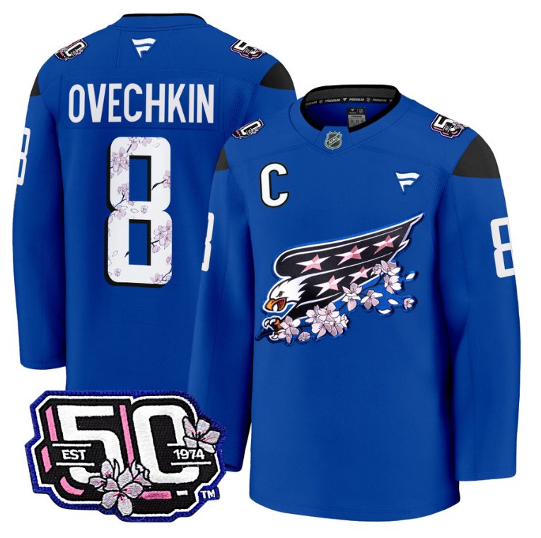 Men Alex Ovechkin Jersey #8 Washington Capitals 50th Stitched Cherry Blossom