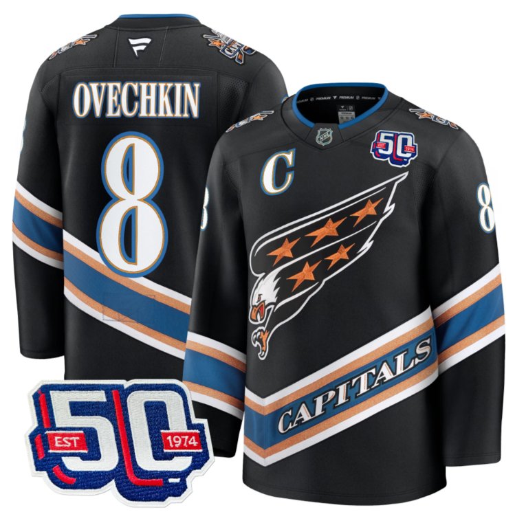 Men Alex Ovechkin Jersey #8 Washington Capitals 50th Stitched Screaming Eagle
