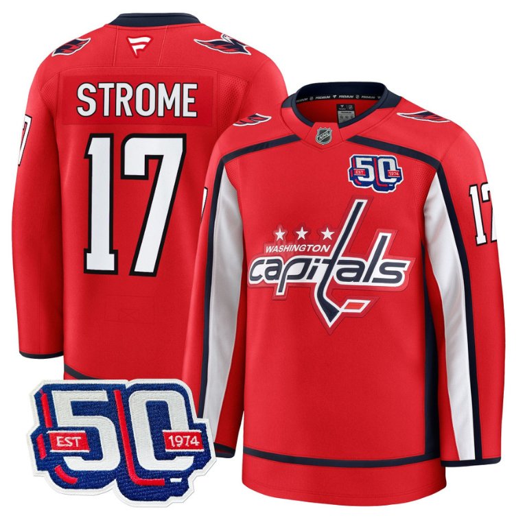 Men Dylan Strome Jersey #17 Washington Capitals 50th Anniversary Stitched Red