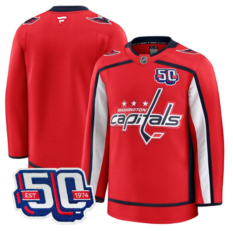 Men Team Jersey Washington Capitals 50th Anniversary Premium Stitched Red