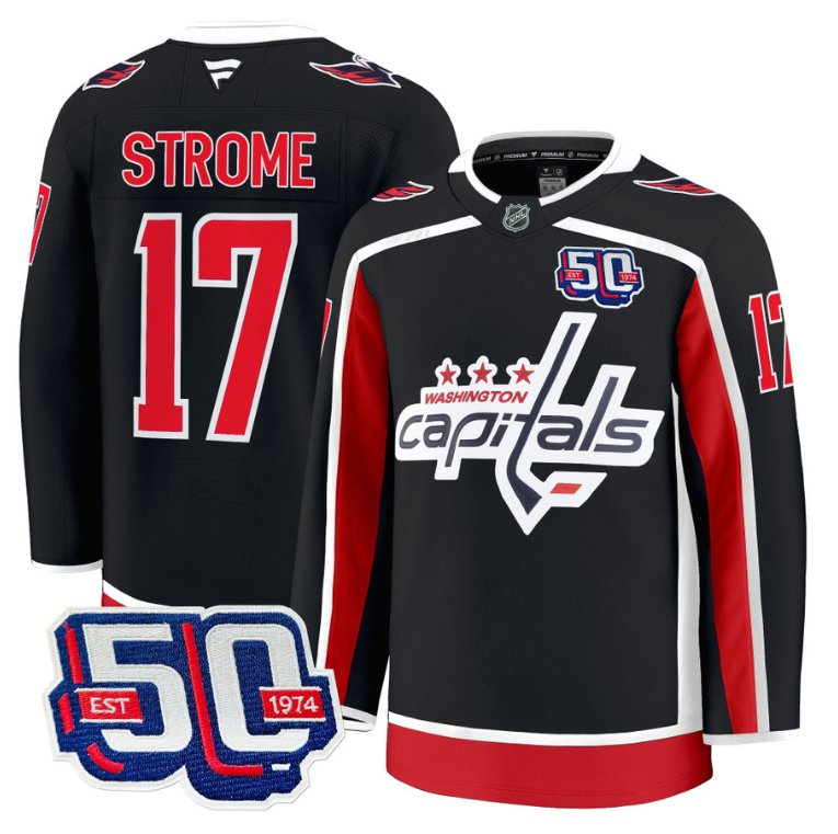 Men Dylan Strome Jersey #17 Washington Capitals 50th Anniversary Stitched Black