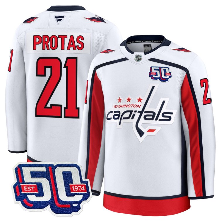 Men Aliaksei Protas Jersey #21 Washington Capitals 50th Anniversary White