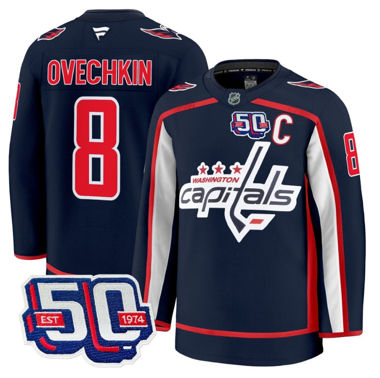 Men Alex Ovechkin Jersey #8 Washington Capitals 50th Anniversary Stitched Navy
