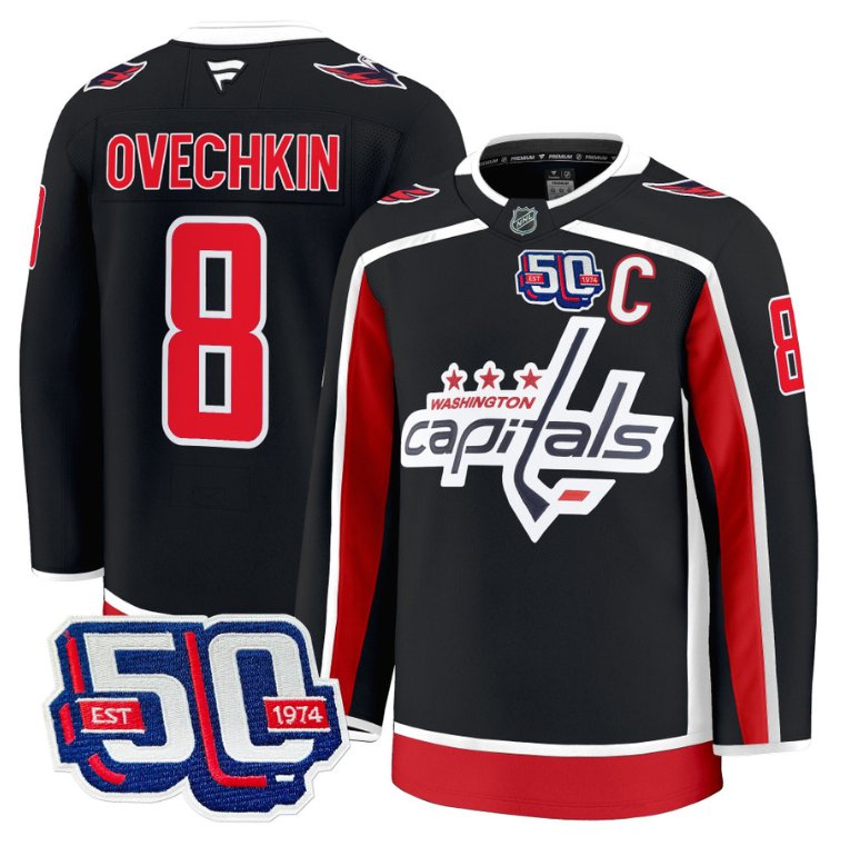 Men Alex Ovechkin Jersey #8 Washington Capitals 50th Anniversary Stitched Black