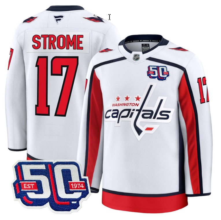 Men Dylan Strome Jersey #17 Washington Capitals 50th Anniversary Stitched White