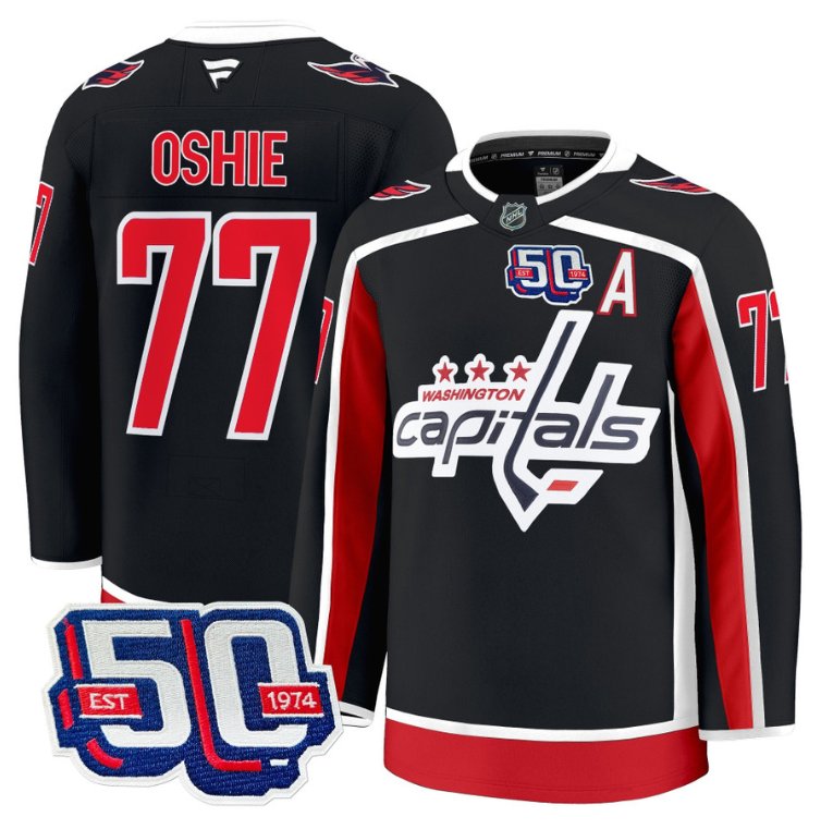Men TJ Oshie Jersey #77 Washington Capitals 50th Anniversary Black