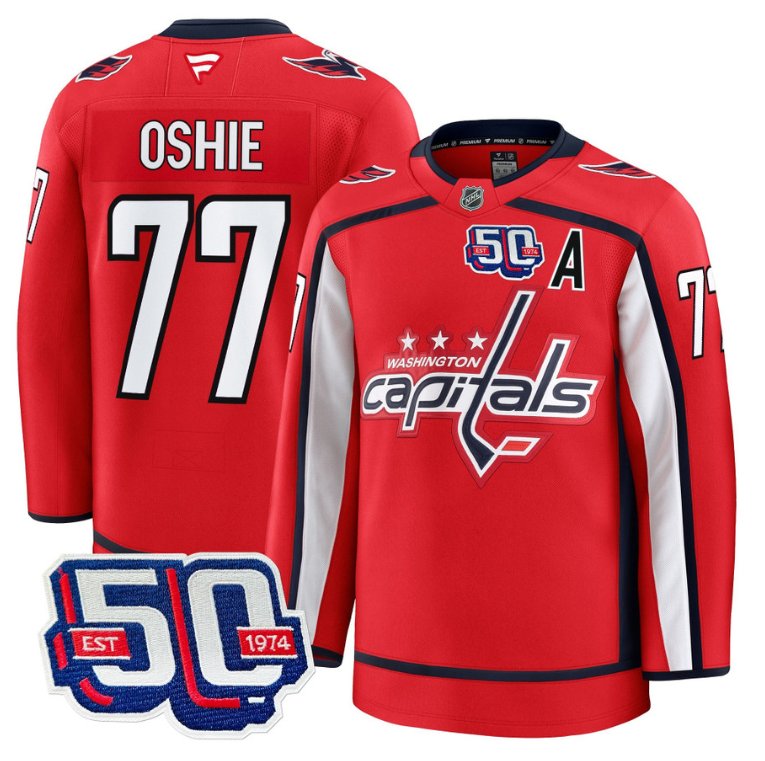 Men TJ Oshie Jersey #77 Washington Capitals 50th Anniversary Red