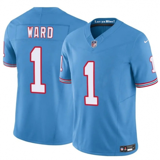 Tennessee Titans 1 Cameron Ward Blue 2025 Draft F U S E Throwback Vapor Limited Stitched Football Jersey