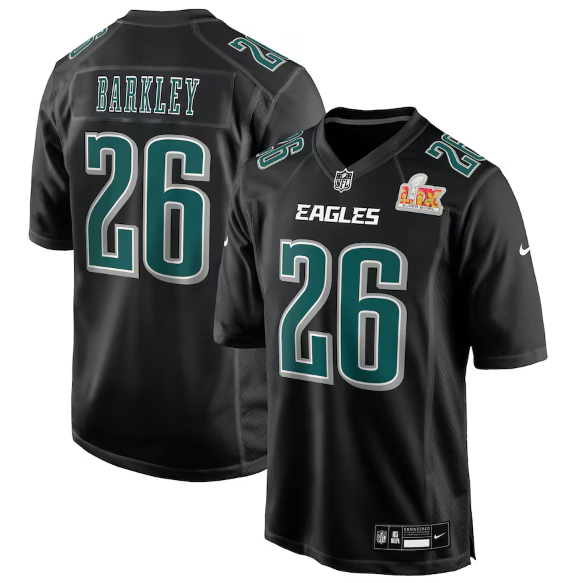 Philadelphia Eagles Saquon Barkley Carbon Black Super Bowl LIX Fashion Game Player Jersey
