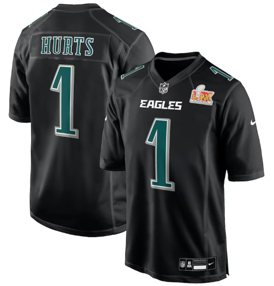 Philadelphia Eagles Jalen Hurts Carbon Black Super Bowl LIX Fashion Game Player Jersey