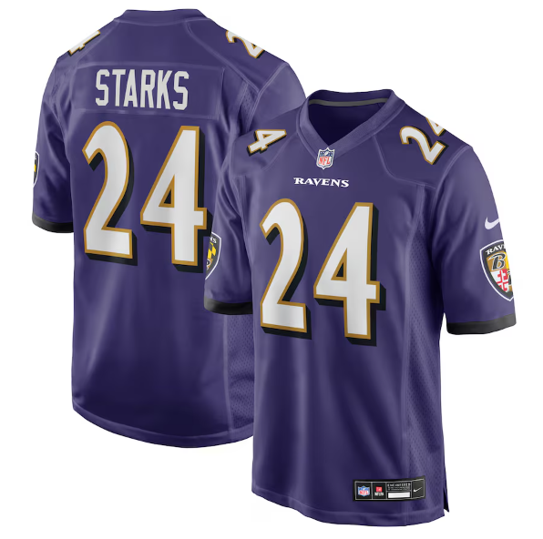 Men's Youth Women's Baltimore Ravens Malaki Starks Purple 2025 Draft First Round Pick Game Jersey