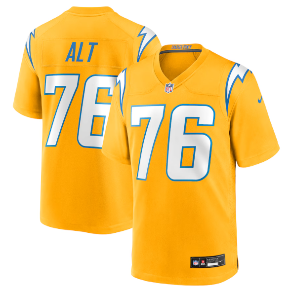 Men's Youth women's Los Angeles Chargers Joe Alt Gold Alternate Charger Power Game Player Jersey