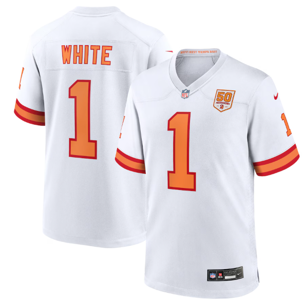 Men's Youth women's '76 Tampa Bay Buccaneers Rachaad White White 50th Season Game Jersey