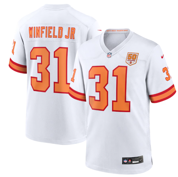 Men's Youth women's '76 Tampa Bay Buccaneers Antoine Winfield Jr. Nike White 50th Season Game Jersey