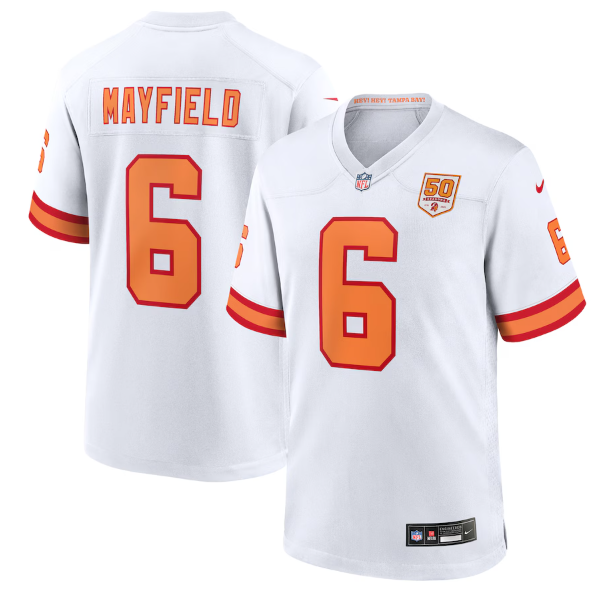 Men's Youth women's '76 Tampa Bay Buccaneers Baker Mayfield White 50th Season Game Jersey