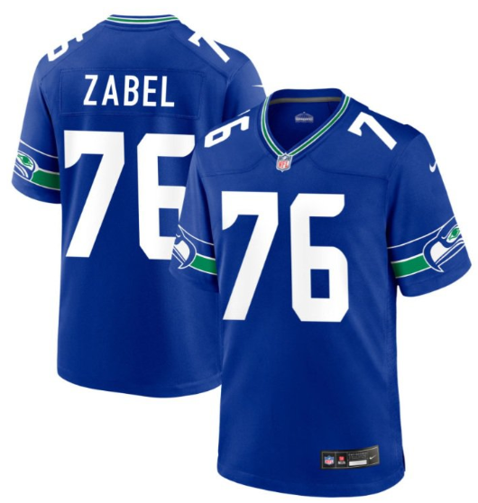 Men's Youth Women's Seattle Seahawks #76 Grey Zabel Royal Throwback Player Game Jersey