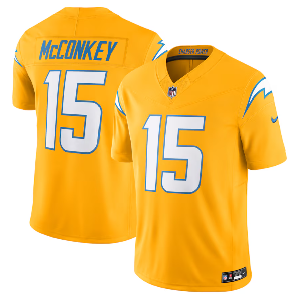 Men's Youth women's Los Angeles Chargers Ladd McConkey Gold Alternate Charger Power Vapor F.U.S.E. Limited Jersey