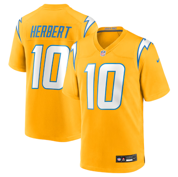 Men's Youth women's Los Angeles Chargers Justin Herbert Gold Alternate Charger Power Game Player Jersey