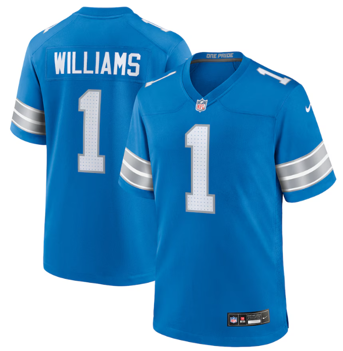 Detroit Lions #1 Jameson Williams Blue Game Player Jersey