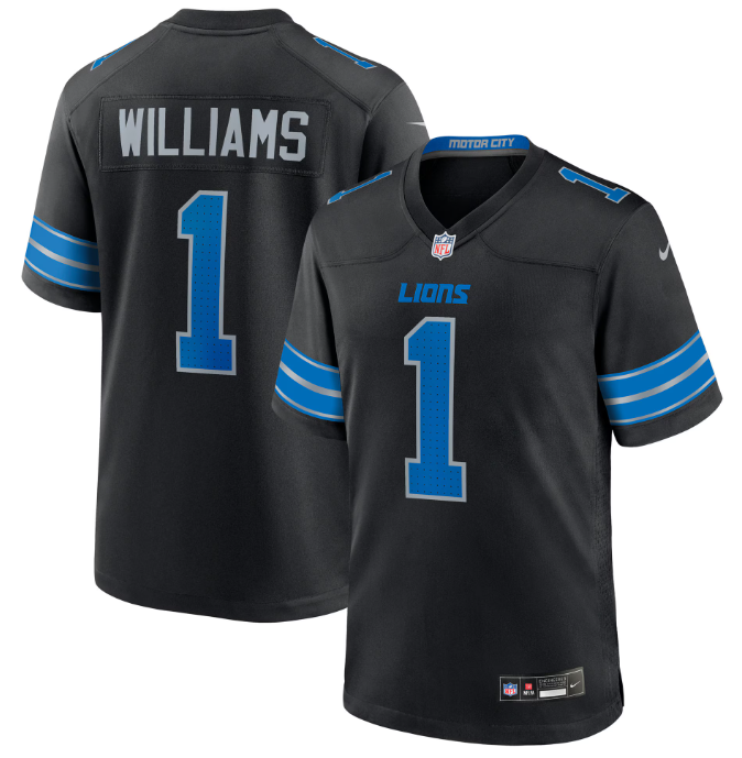 Detroit Lions #1 Jameson Williams Black Game Player Jersey