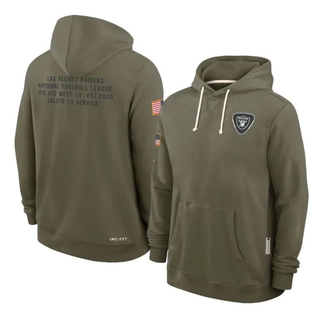 Las Vegas Raiders Olive 2025 Salute to Service Sideline Standard Issue Dri-FIT Hoodie