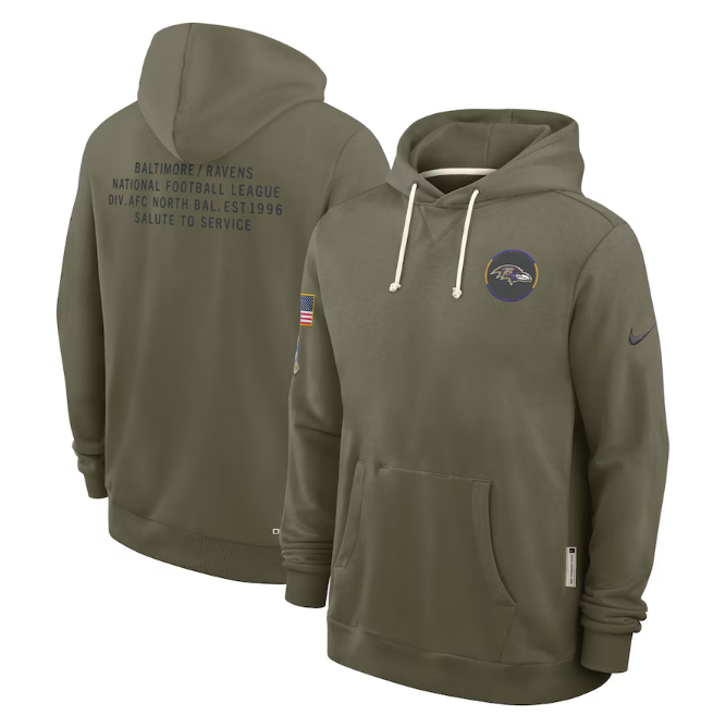 Baltimore Ravens Olive 2025 Salute to Service Sideline Standard Issue Dri-FIT Hoodie
