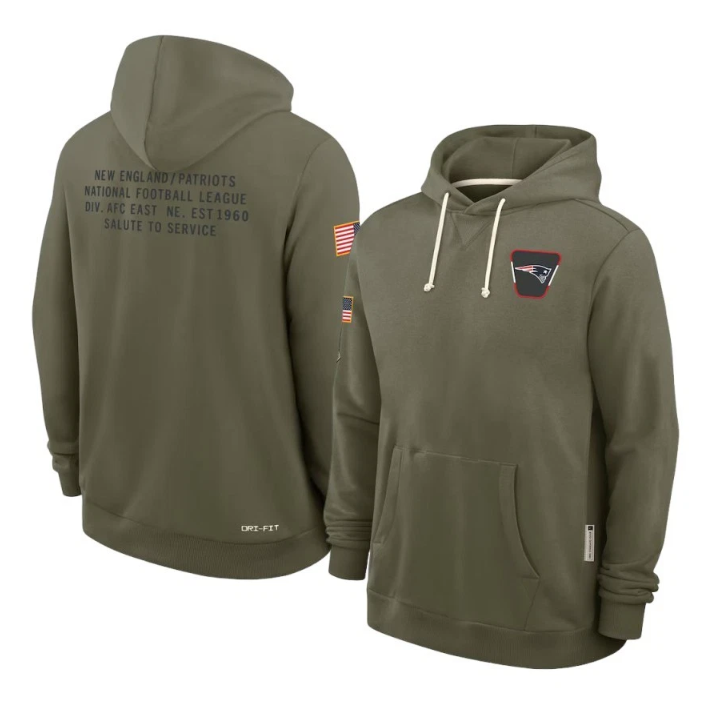 New England Patriots Olive 2025 Salute to Service Sideline Standard Issue Dri-FIT Hoodie