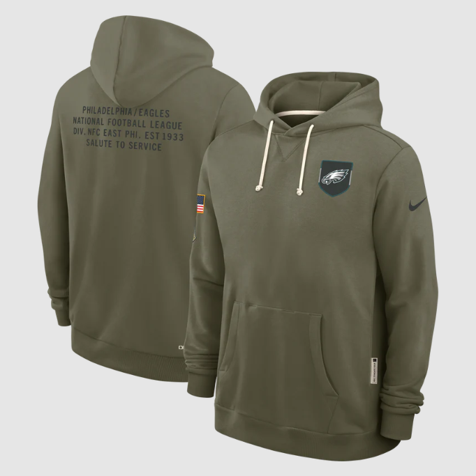 Philadelphia Eagles Olive 2025 Salute to Service Sideline Standard Issue Dri-FIT Hoodie