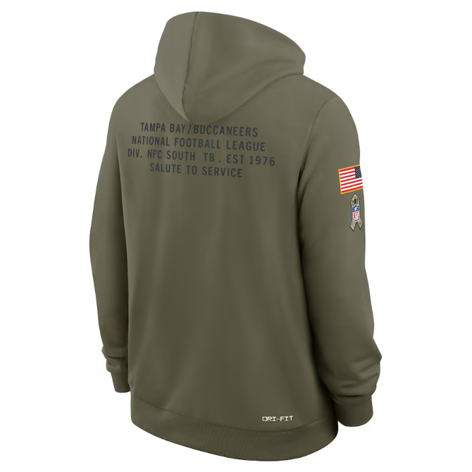Tampa Bay Buccaneers Olive 2025 Salute to Service Sideline Standard Issue Dri-FIT Hoodie