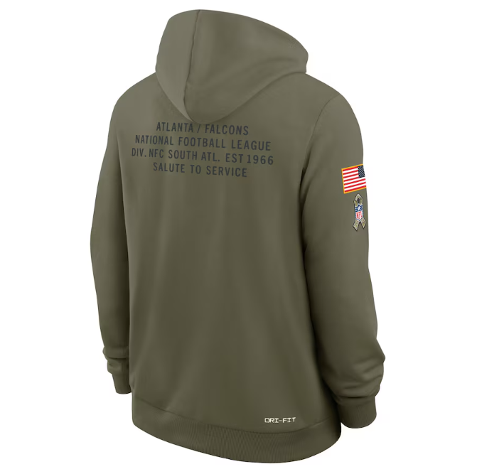 Atlanta Falcons Olive 2025 Salute to Service Sideline Standard Issue Dri-FIT Hoodie