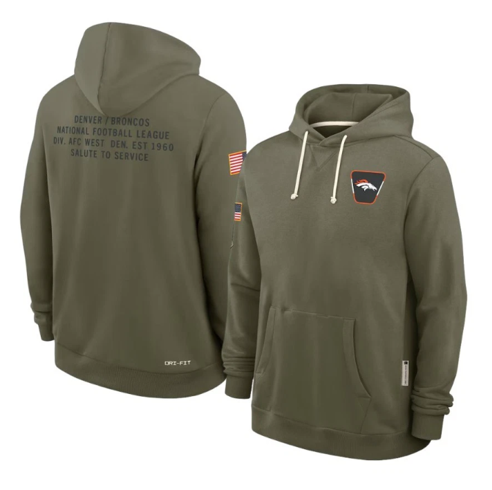 Denver Broncos Olive 2025 Salute to Service Sideline Standard Issue Dri-FIT Hoodie