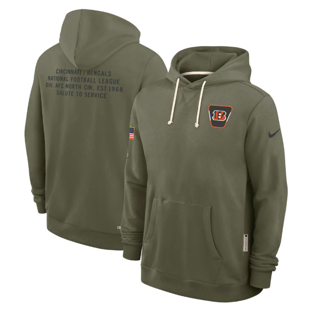 Cincinnati Bengals Olive 2025 Salute to Service Sideline Standard Issue Dri-FIT Hoodie